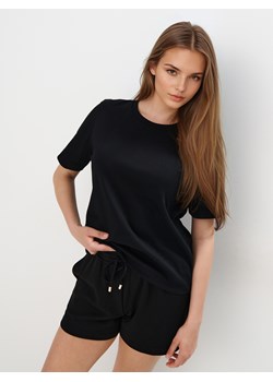 Mohito - T-shirt z merceryzowanej bawełny - czarny ze sklepu Mohito w kategorii Bluzki damskie - zdjęcie 181911271