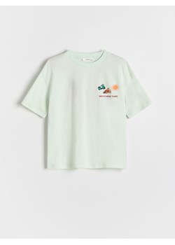 Reserved - Bawełniany t-shirt z nadrukiem - jasnozielony ze sklepu Reserved w kategorii T-shirty chłopięce - zdjęcie 181912810