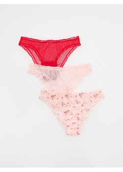 Reserved - Siateczkowe majtki bikini 3 pack - pastelowy róż ze sklepu Reserved w kategorii Majtki damskie - zdjęcie 181913453