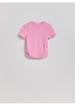 Reserved - T-shirt z marszczeniem - pastelowy róż ze sklepu Reserved w kategorii Bluzki damskie - zdjęcie 181914730