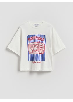 Reserved - Luźny t-shirt z nadrukiem - złamana biel ze sklepu Reserved w kategorii Bluzki dziewczęce - zdjęcie 181915564