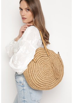 Beżowa Okrągła Torebka Typu Shopper z Plecionki z Dodatkowym Paskiem Enirta ze sklepu born2be.pl w kategorii Torby letnie - zdjęcie 181920780