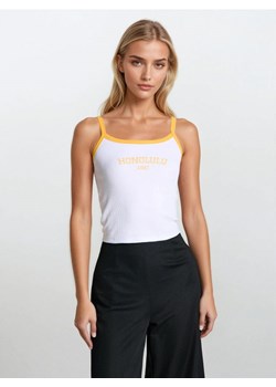 Sinsay - Bawełniany crop top z napisem Honolulu - biały ze sklepu Sinsay w kategorii Bluzki damskie - zdjęcie 181929563