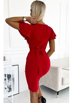Elegancka sukienka z kopertowym dekoltem czerwona 479-3 Nina, Kolor czerwony, Rozmiar L, Numoco ze sklepu Intymna w kategorii Sukienki - zdjęcie 181932151