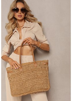 Beżowa Pleciona Torebka o Dużym Fasonie Tote w Stylu Boho Emerria ze sklepu renee.pl w kategorii Torby letnie - zdjęcie 181936970