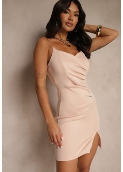 Różowa Sukienka Bodycon Ozdobiona Rozcięciem na Nogę Lunitera ze sklepu renee.pl w kategorii Sukienki - zdjęcie 181937500