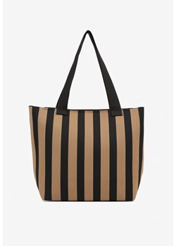 Brązowa Torebka Shopperka z Suwakiem w Paski Saloniela ze sklepu renee.pl w kategorii Torby Shopper bag - zdjęcie 181938051