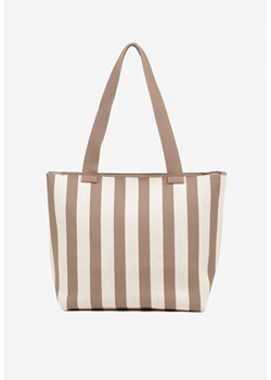 Beżowa Torebka Shopperka z Suwakiem w Paski Saloniela ze sklepu renee.pl w kategorii Torby Shopper bag - zdjęcie 181938054
