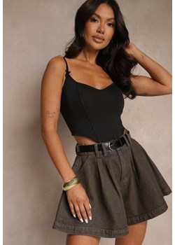 Brązowe Szorty z Bawełny High Waist Ozdobione Paskiem Saromine ze sklepu renee.pl w kategorii Szorty - zdjęcie 181938163