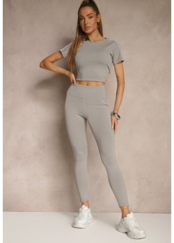Jasnoszare Legginsy z Ozdobnymi Przeszyciami z Efektem Modelowania Carittia ze sklepu renee.pl w kategorii Spodnie damskie - zdjęcie 181938841