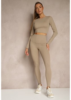 Beżowy Komplet Sportowy Legginsy i Top Typu Longsleeve Dorotia ze sklepu renee.pl w kategorii Komplety i garnitury damskie - zdjęcie 181938901