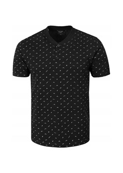 Męski T-Shirt, Dekolt z Guzikami - Pako Jeans - Czarny, Drobny Wzór TSPJNStinoCZ ze sklepu JegoSzafa.pl w kategorii T-shirty męskie - zdjęcie 181940584