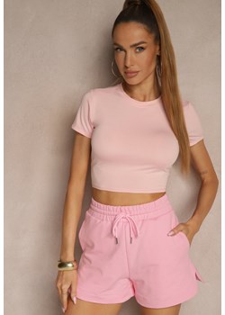 Różowy Dopasowany T-shirt z Wiskozą o Kroju Crop Top Folaviela ze sklepu renee.pl w kategorii Bluzki damskie - zdjęcie 181942942
