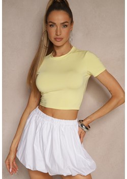 Żółty Dopasowany T-shirt z Wiskozą o Kroju Crop Top Folaviela ze sklepu renee.pl w kategorii Bluzki damskie - zdjęcie 181942962