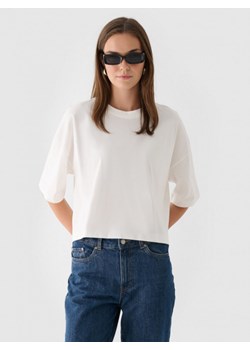 Damski t-shirt basic Outhorn OTHWAW24TTSHF1754 - biały ze sklepu Sportstylestory.com w kategorii Bluzki damskie - zdjęcie 181943811