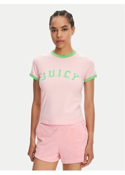 Juicy Couture T-Shirt Collegiate Ringer JCWCT125320 Różowy Slim Fit ze sklepu MODIVO w kategorii Bluzki damskie - zdjęcie 181945550