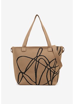 Brązowa Torebka Typu Shopper z Paskiem Crossbody w Abstrakcyjny Wzór Obelisse ze sklepu renee.pl w kategorii Torby Shopper bag - zdjęcie 181949993