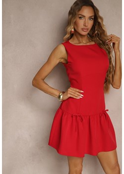 Czerwona Sukienka Vices Drop Waist Bez Rękawów z Kokardkami i Falbanką Follena ze sklepu renee.pl w kategorii Sukienki - zdjęcie 181950164