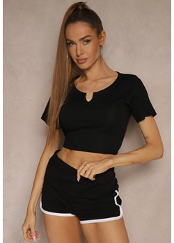 Czarny Prążkowany T-shirt z Bawełny Lirave ze sklepu renee.pl w kategorii Bluzki damskie - zdjęcie 181950204
