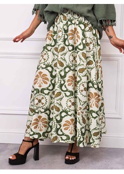 SPÓDNICA MAXI WZORZYSTA Z GUMĄ W PASIE- ZIELONA ze sklepu olika.com.pl w kategorii Spódnice - zdjęcie 181952681