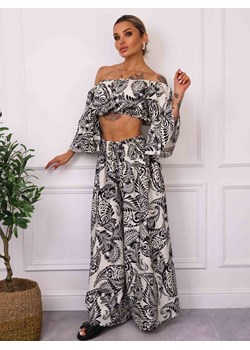 KOMPLET WZORZYSTY TOP+ SPODNIE- CZARNY ze sklepu olika.com.pl w kategorii Komplety i garnitury damskie - zdjęcie 181952724