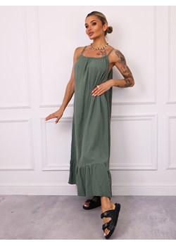 SUKIENKA MAXI MUŚLINOWA Z FALBANĄ- ZIELONA ze sklepu olika.com.pl w kategorii Sukienki - zdjęcie 181952962