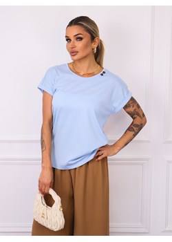 T-SHIRT OVERSIZE Z OZDOBNYMI GUZIKAMI- NIEBIESKI ze sklepu olika.com.pl w kategorii Bluzki damskie - zdjęcie 181952973