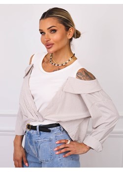 TOP Z KOSZULĄ W PASKI OVERSIZE- BEŻOWY ze sklepu olika.com.pl w kategorii Bluzy damskie - zdjęcie 181953010