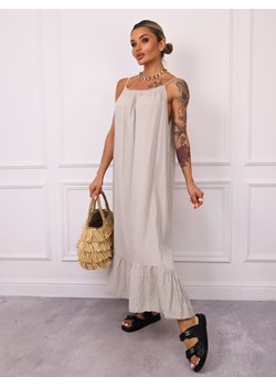 SUKIENKA MAXI MUŚLINOWA Z FALBANĄ- BEŻOWA ze sklepu olika.com.pl w kategorii Sukienki - zdjęcie 181953211