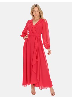 Długa różowa sukienka z bufiastymi rękawami L'AF Bella ze sklepu Eye For Fashion w kategorii Sukienki - zdjęcie 181953252
