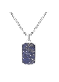 Elegancki nieśmiertelnik męski srebrny wisiorek z niebieskim lapisem lazuli na łańcuszku ze sklepu manoki.pl w kategorii Naszyjniki męskie - zdjęcie 181953831