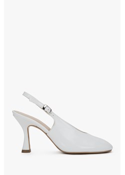 Estro: Białe buty na obcasie typu slingback z włoskiej skóry lakierowanej Premium ze sklepu Estro w kategorii Czółenka - zdjęcie 181954150