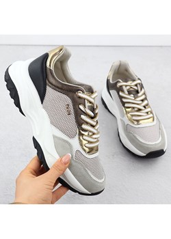 Skórzane sneakersy damskie beżowe eVento 8234 szare ze sklepu ButyModne.pl w kategorii Buty sportowe damskie - zdjęcie 181955461
