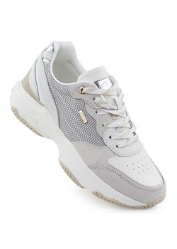 Skórzane sneakersy damskie białe eVento 8238 szare ze sklepu ButyModne.pl w kategorii Buty sportowe damskie - zdjęcie 181955463