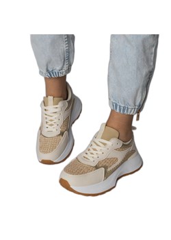 Beżowe sneakersy sportowe z plecioną wstawką beżowy ze sklepu ButyModne.pl w kategorii Buty sportowe damskie - zdjęcie 181955684