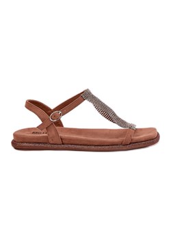 Płaskie Eleganckie Sandały Damskie Z Kryształkami Artiker 56C1365 Brązowe ze sklepu ButyModne.pl w kategorii Sandały damskie - zdjęcie 181955732