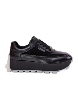 Skórzane Damskie Sneakersy Na Platformie Big Star RR274873 HI-POLY System Czarne ze sklepu ButyModne.pl w kategorii Buty sportowe damskie - zdjęcie 181955912