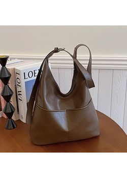 Skórzana torba na ramię z kieszeniami - Brązowy ze sklepu Intimica.pl w kategorii Torby Shopper bag - zdjęcie 181960203