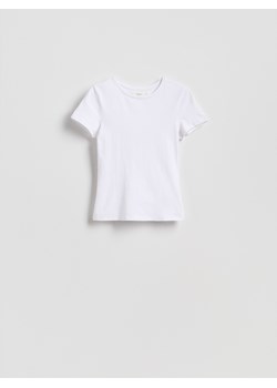 Reserved - Bawełniany t-shirt slim fit - biały ze sklepu Reserved w kategorii Bluzki damskie - zdjęcie 181966884