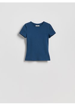 Reserved - Bawełniany t-shirt slim fit - granatowy ze sklepu Reserved w kategorii Bluzki damskie - zdjęcie 181966890