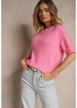 Różowy Sweter o Fasonie T-shirtu z Wełną Dannirae ze sklepu renee.pl w kategorii Swetry damskie - zdjęcie 181970470
