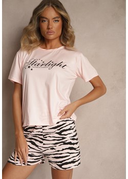 Beżowy Komplet Piżamowy z Bawełny T-shirt i Szorty z Motywem Zebry Milaria ze sklepu renee.pl w kategorii Piżamy damskie - zdjęcie 181973520
