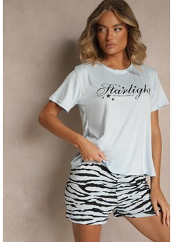 Jasnoniebieski Komplet Piżamowy z Bawełny T-shirt i Szorty z Motywem Zebry Milaria ze sklepu renee.pl w kategorii Piżamy damskie - zdjęcie 181973524