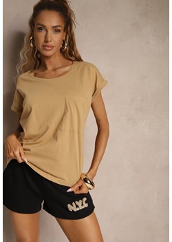 Beżowy Bawełniany T-shirt z Kieszonką Zireanda ze sklepu renee.pl w kategorii Bluzki damskie - zdjęcie 181973722