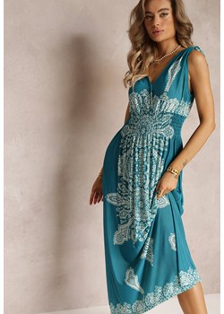 Zielona Długa Sukienka z Wzorem Boho Sznurkami na Ramionach i Gumką w Pasie Hideni ze sklepu renee.pl w kategorii Sukienki - zdjęcie 181974571
