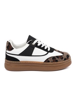 Sneakersy czarno białe z wstawkami w panterkę czarne ze sklepu ButyModne.pl w kategorii Buty sportowe damskie - zdjęcie 181985160