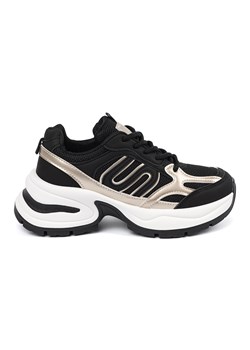 Czarne damskie sneakersy ze złotymi wstawkami ze sklepu ButyModne.pl w kategorii Buty sportowe damskie - zdjęcie 181985161