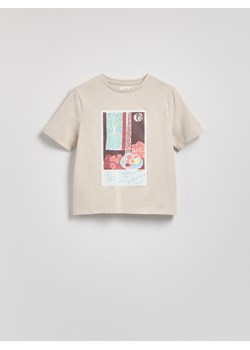 Reserved - Bawełniany t-shirt z nadrukiem - beżowy ze sklepu Reserved w kategorii Bluzki damskie - zdjęcie 181991311