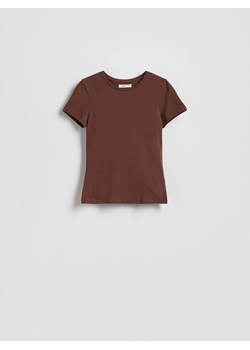 Reserved - Bawełniany t-shirt slim fit - ciemnobrązowy ze sklepu Reserved w kategorii Bluzki damskie - zdjęcie 181991463