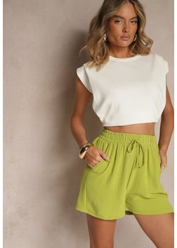 Zielone Szorty z Wiskozą High Waist Ozdobione Wiązaniem Milareia ze sklepu renee.pl w kategorii Szorty - zdjęcie 181992901